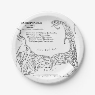 Vintage Map of Cape Cod (1890) Paper Plate