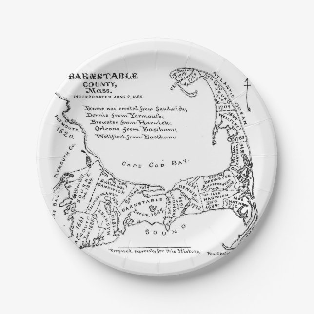 Vintage Map of Cape Cod (1890) Paper Plate (Front)