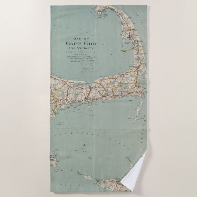 Vintage Map of Cape Cod (1917) Beach Towel (Front)