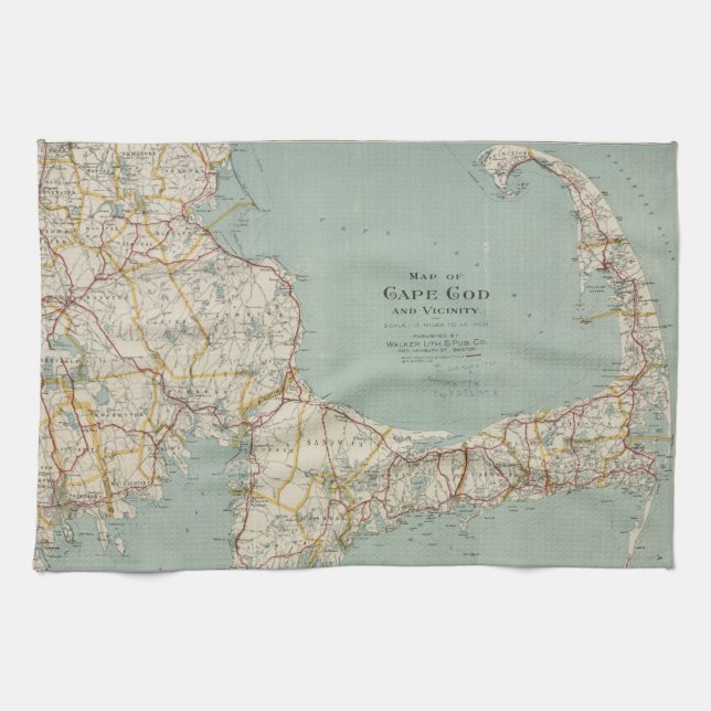 Vintage Map of Cape Cod (1917) Tea Towel (Horizontal)