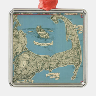 Vintage Map of Cape Cod (1945) Metal Tree Decoration