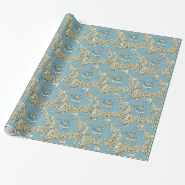 Vintage Map of Cape Cod (1945) Wrapping Paper (Unrolled)
