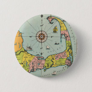 Vintage Map of Cape Cod 6 Cm Round Badge