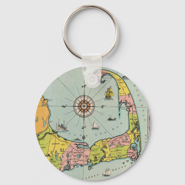 Vintage Map of Cape Cod Key Ring (Front)