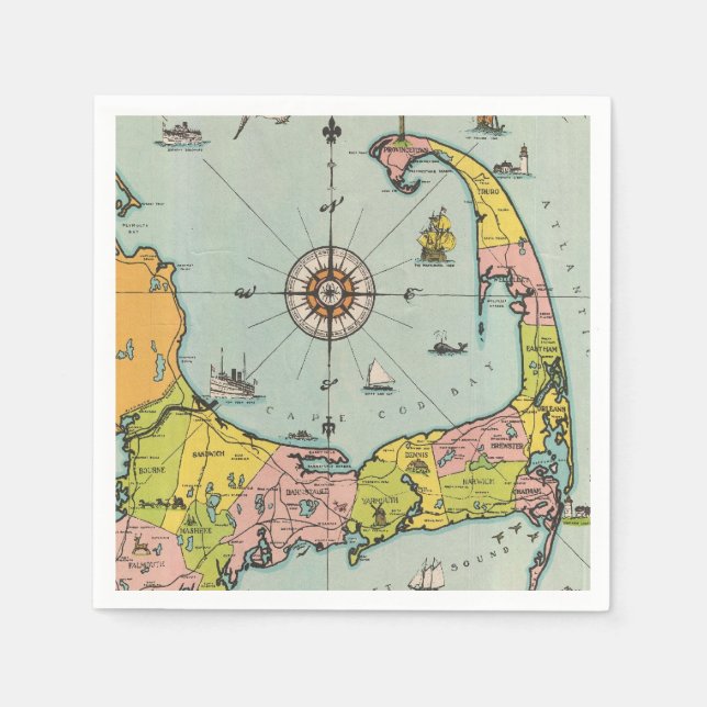 Vintage Map of Cape Cod Napkin (Front)
