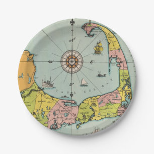 Vintage Map of Cape Cod Paper Plate