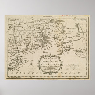 Vintage Map of Cape Cod & Rhode Island (1778) Poster