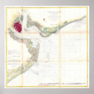 Vintage Map of Charleston Harbour SC (1866) Poster
