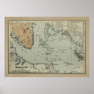 Vintage Map of Charleston SC Harbor (1904) Poster