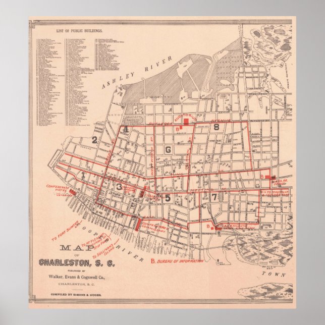 Vintage Map of Charleston South Carolina (1890) Poster (Front)