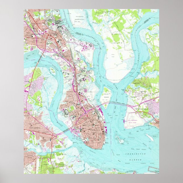 Vintage Map of Charleston South Carolina (1958) Poster (Front)