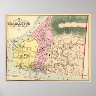 Vintage Map of Charleston West Virginia (1873) Poster