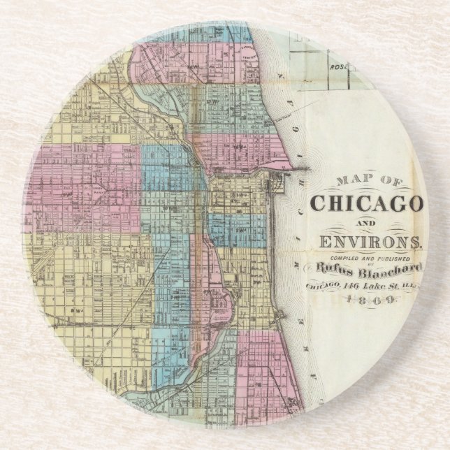 Vintage Map of Chicago (1869) Coaster (Front)