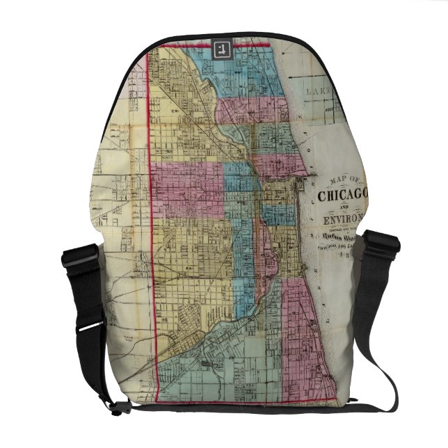 Vintage Map of Chicago (1869) Commuter Bag (Back Open)