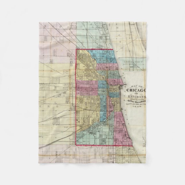 Vintage Map of Chicago (1869) Fleece Blanket (Front)