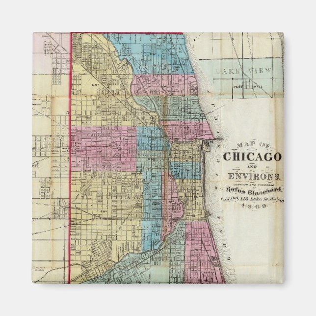 Vintage Map of Chicago (1869) Magnet (Front)