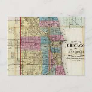 Vintage Map of Chicago (1869) Postcard