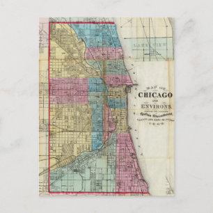 Vintage Map of Chicago (1869) Postcard