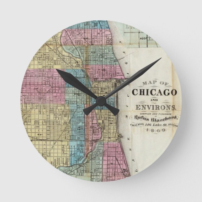 Vintage Map of Chicago (1869) Round Clock (Front)