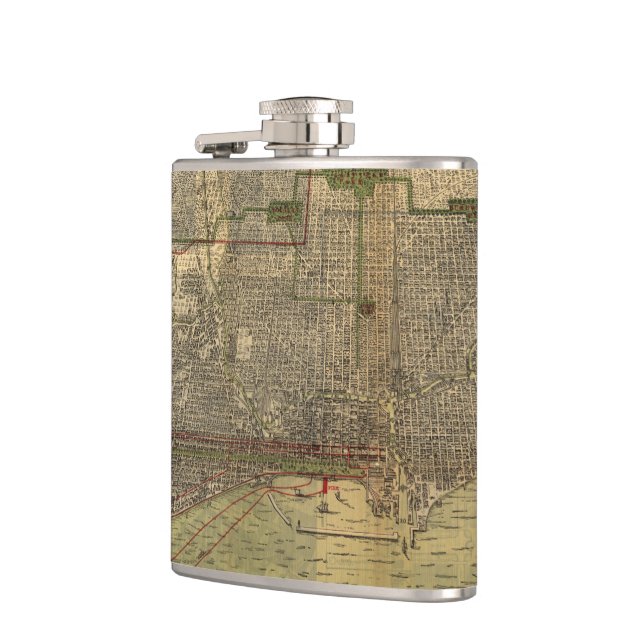 Vintage Map of Chicago (1892) Hip Flask (Left)
