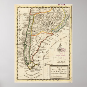 Vintage Map of Chile and Argentina (1732) Poster