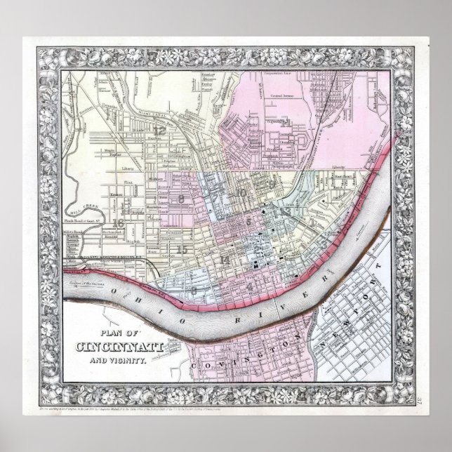 Vintage Map of Cincinnati, 1864 Poster (Front)