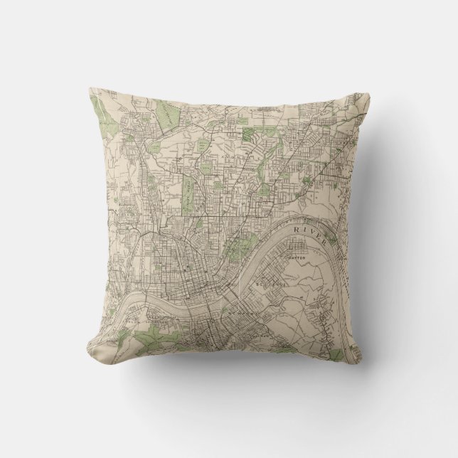 Vintage Map of Cincinnati Ohio (1915) Cushion (Front)