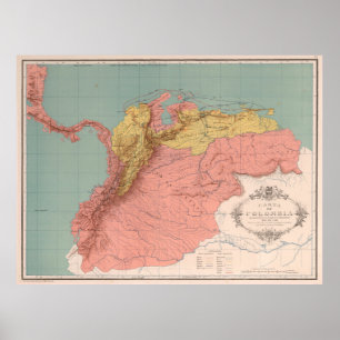 Vintage Map of Colombia (1890) Poster