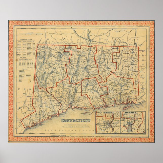 Vintage Map of Connecticut (1846) Poster (Front)