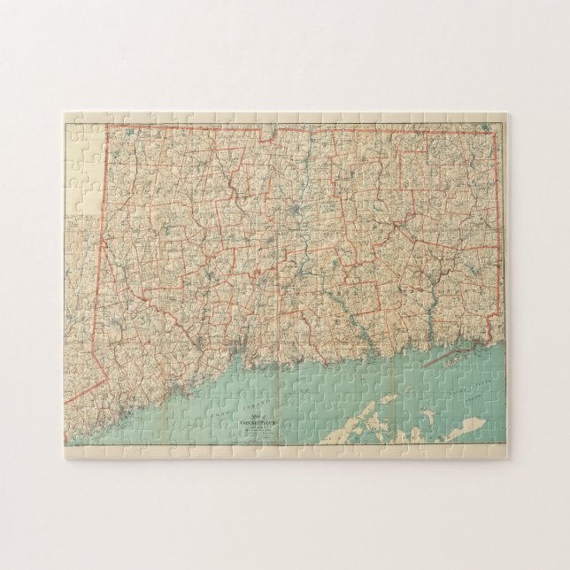 Vintage Map of Connecticut (1893) Jigsaw Puzzle (Horizontal)
