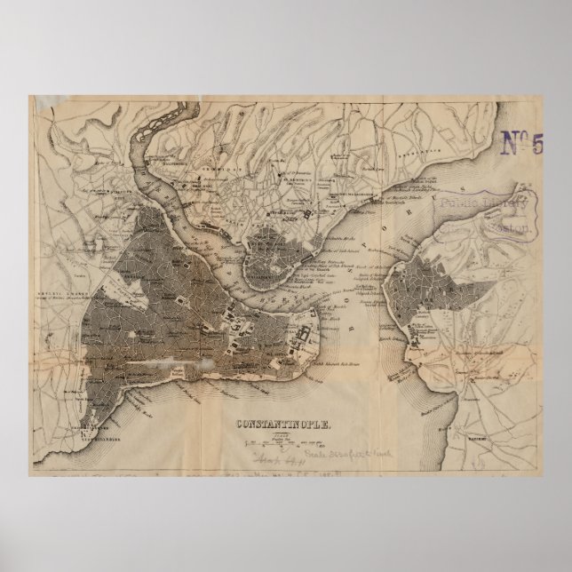 Vintage Map of Constantinople (1859) Poster (Front)