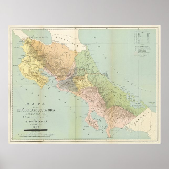 Vintage Map of Costa Rica (1889) Poster (Front)