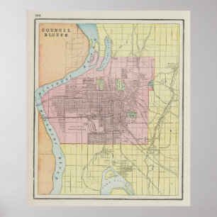 Vintage Map of Council Bluffs IA (1901) Poster