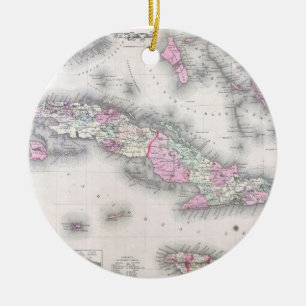 Vintage Map of Cuba (1861) Ceramic Tree Decoration