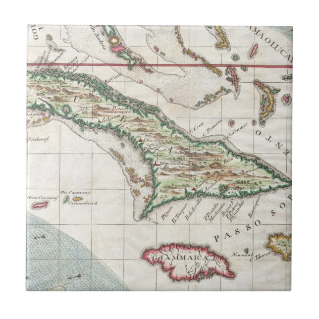 Vintage Map of Cuba and Jamaica (1763) Tile (Front)