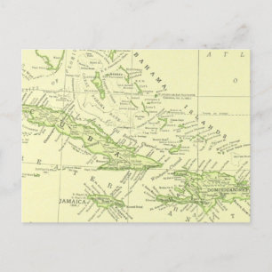Vintage Map of Cuba, Caribbean Islands & Bahamas Postcard