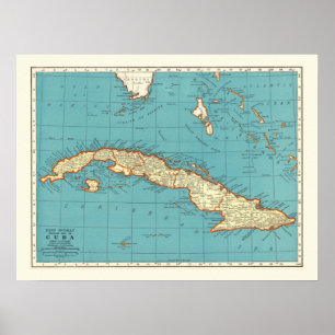 Vintage Map of Cuba Poster