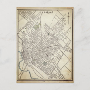 Vintage map of Dallas, TX (1890) Postcard