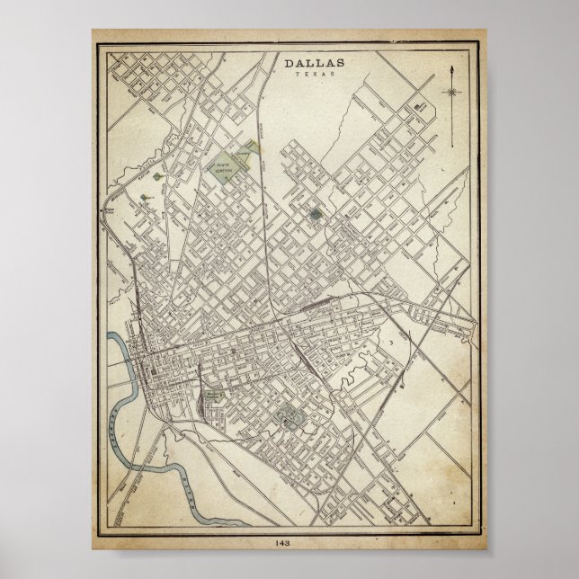 Vintage map of Dallas, TX (1890) Poster (Front)