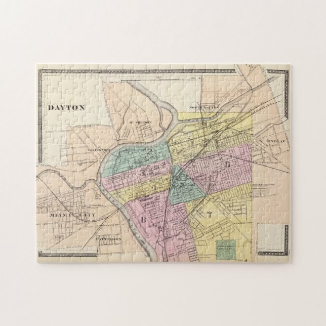 Vintage Map of Dayton Ohio (1872) Jigsaw Puzzle (Horizontal)