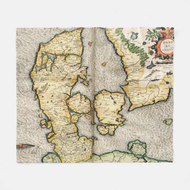 Vintage Map of Denmark (1596) Fleece Blanket (Front (Horizontal))