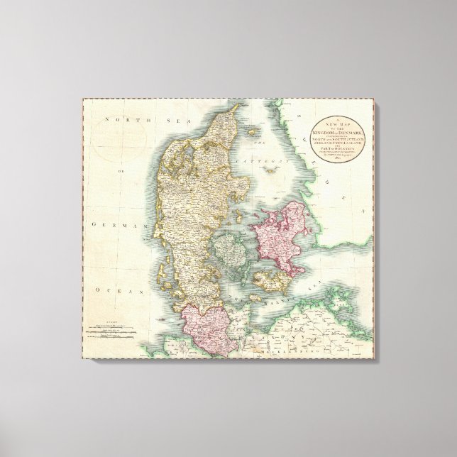 Vintage Map of Denmark (1801) Canvas Print (Front)