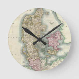 Vintage Map of Denmark (1801) Round Clock
