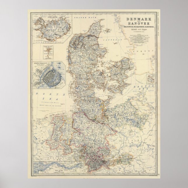 Vintage Map of Denmark (1861) Poster (Front)