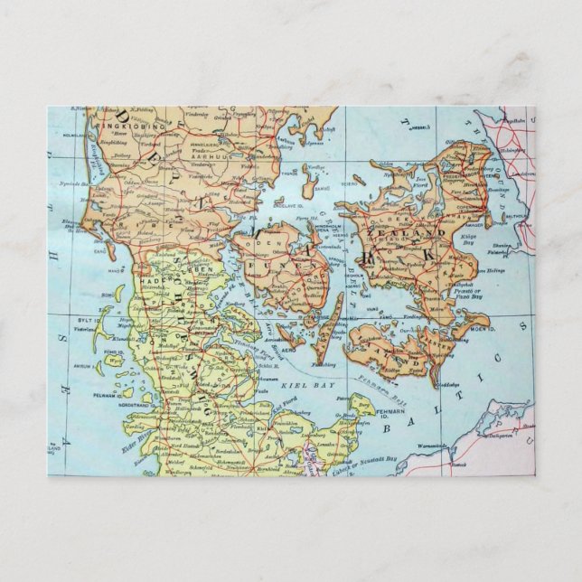 Vintage Map of Denmark (1905) Postcard (Front)
