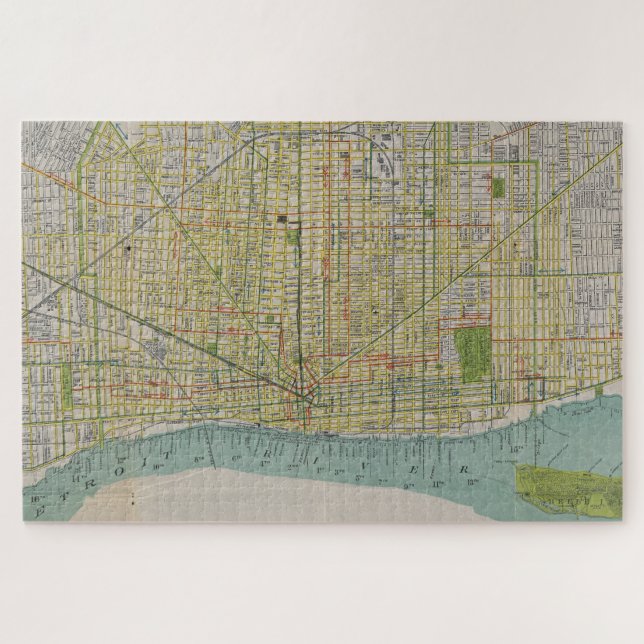 Vintage Map of Detroit MI, 1912 Jigsaw Puzzle (Horizontal)