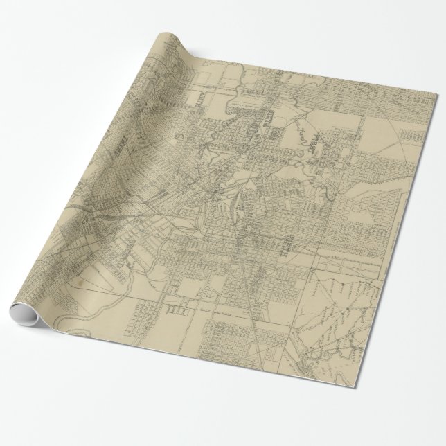 Vintage Map of Downtown Houston (1913) Wrapping Paper (Unrolled)