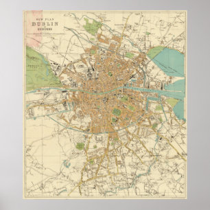 Vintage Map of Dublin Ireland (1914) Poster
