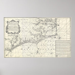 Vintage Map of Eastern North Carolina (1738) Poster