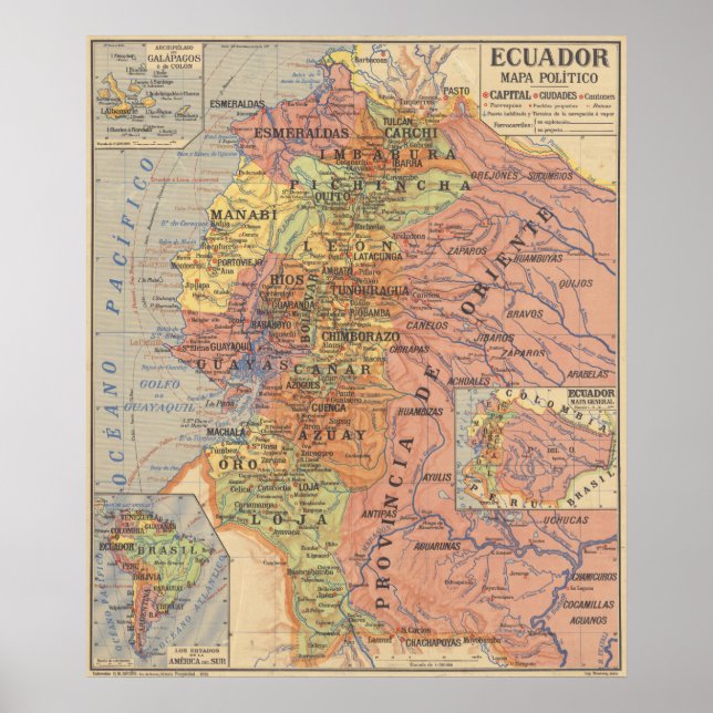 Vintage Map of Ecuador (1913) Poster (Front)